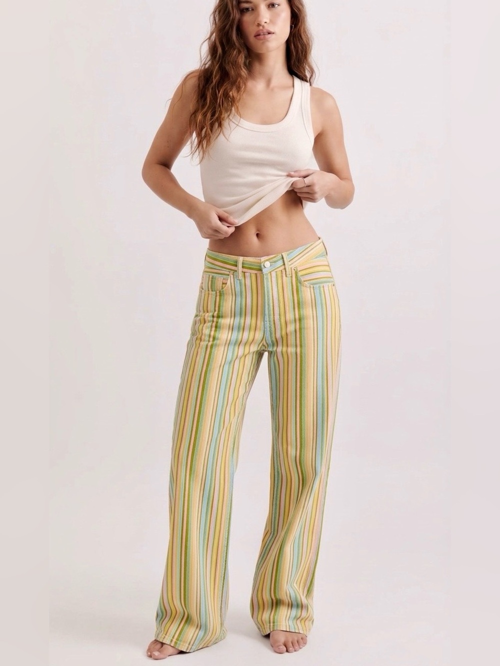 Zara Striped High-Rise Wide-Leg Jeans - Striped-6 NWT